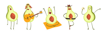 Cute Avocado Character Engaged in Different Activity Vector Setのイラスト素材