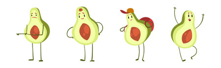 Cute Avocado Character Engaged in Different Activity Vector Setのイラスト素材