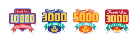 Colorful Thank You Follower Sticker or Label Vector Setのイラスト素材