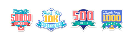 Colorful Thank You Follower Sticker or Label Vector Setのイラスト素材