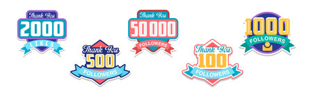 Colorful Thank You Follower Sticker or Label Vector Setのイラスト素材