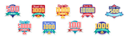 Colorful Thank You Follower Sticker or Label Vector Setのイラスト素材