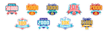 Colorful Thank You Follower Sticker or Label Vector Setのイラスト素材