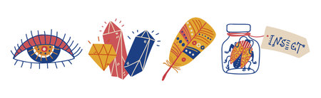 Magic and Witchcraft Object and Spiritual Element Vector Setのイラスト素材