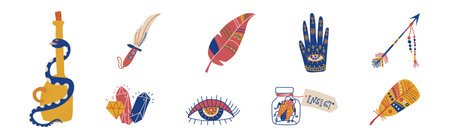 Magic and Witchcraft Object and Spiritual Element Vector Setのイラスト素材
