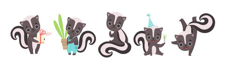 Cute Skunk Animal Character Engaged in Different Activity Vector Setのイラスト素材