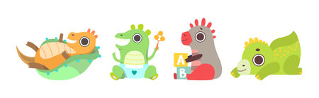 Cute Dinosaur Baby and Cub with Pretty Snout Vector Setのイラスト素材