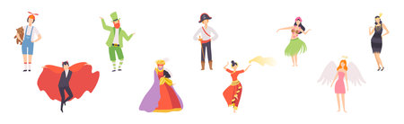 Carnival with People Character Dressed in Masquerade Costume Vector Setのイラスト素材