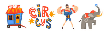 Circus Artist and Performer Showing Trick Vector Setのイラスト素材