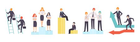 Man and Woman Business Worker Character Engaged in Professional Career Competition Vector Setのイラスト素材