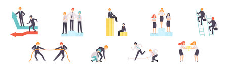 Man and Woman Business Worker Character Engaged in Professional Career Competition Vector Setのイラスト素材