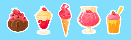 Sweet Strawberry Dessert and Confection with Cream Vector Setのイラスト素材