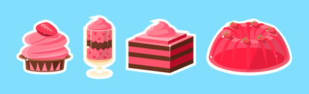 Sweet Strawberry Dessert and Confection with Cream Vector Setのイラスト素材