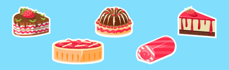 Sweet Strawberry Dessert and Confection with Cream Vector Set