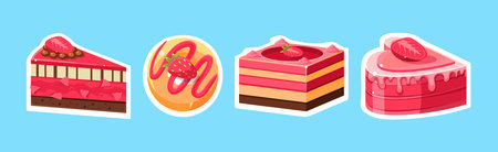 Sweet Strawberry Dessert and Confection with Cream Vector Setのイラスト素材