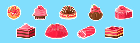 Sweet Strawberry Dessert and Confection with Cream Vector Setのイラスト素材