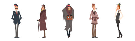 Victorian Gentleman in Elegant Suit with Respectful Manner Standing Vector Setのイラスト素材
