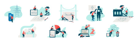 Engineer and Technology with Man and Woman Specialist Invent, Build and Design Vector Setのイラスト素材
