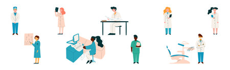 Man and Woman Doctor Character in Medical Uniform Vector Setのイラスト素材