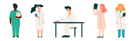 Man and Woman Doctor Character in Medical Uniform Vector Setのイラスト素材