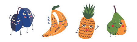 Different Cute Fruit Character with Smiling Face Vector Setのイラスト素材