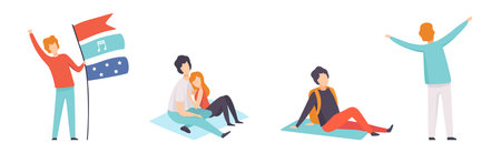 Man and Woman at Open Air Music Festival Vector Setのイラスト素材