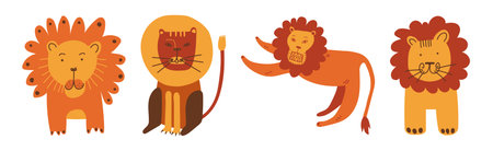 Funny Lion with Pretty Muzzle and Mane Vector Setのイラスト素材