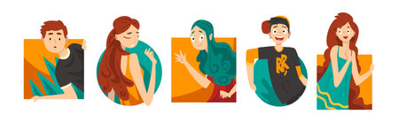 People Peeking and Looking Out of Shapes Vector Set