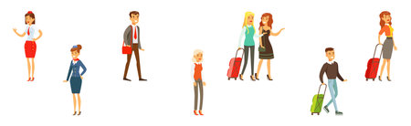People Character Passenger Moving Enjoy Their Trip Vector Setのイラスト素材