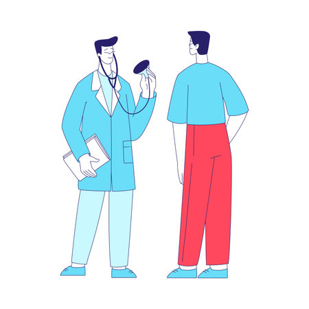Medicine with Man Doctor in Coat with Patient Vector Illustrationのイラスト素材