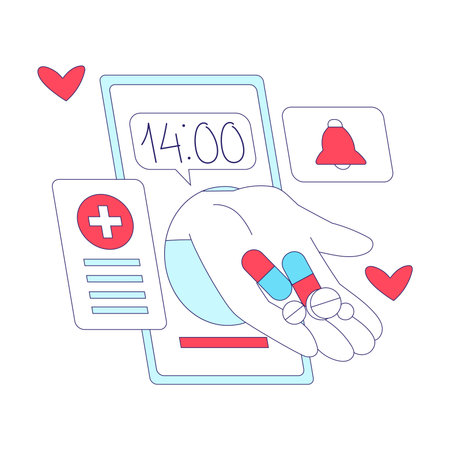 Medicine with Hand Hold Pills from Smartphone Screen Vector Illustrationのイラスト素材