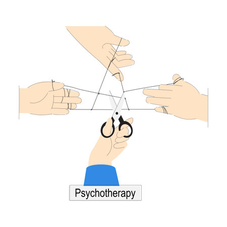Psychotherapy with Hand Interact with String or Tangled Thread Vector Illustrationのイラスト素材