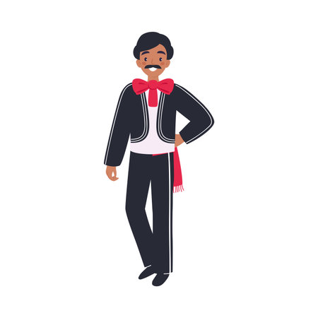 Mexican Man Character in Traditional Clothes Standing Vector Illustrationのイラスト素材