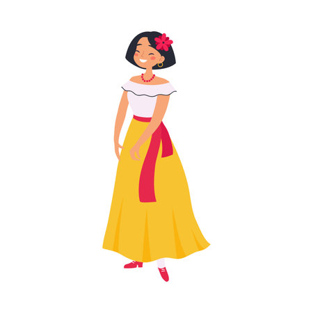 Mexican Woman Character in Traditional Clothes Vector Illustrationのイラスト素材