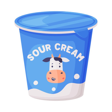 Sour Cream as Milk and Dairy Food and Product Item Vector Illustrationのイラスト素材