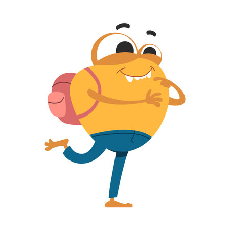 Comic Monster Character with Smiling Face and Backpack Vector Illustrationのイラスト素材