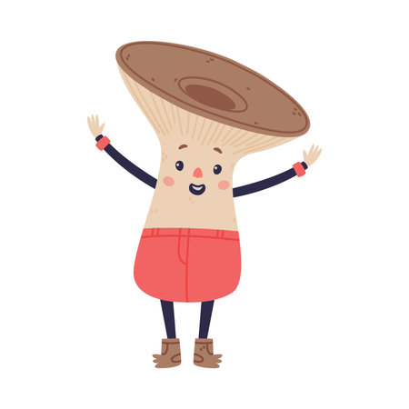 Funny Mushroom Character with Happy Face and Cap Vector Illustrationのイラスト素材