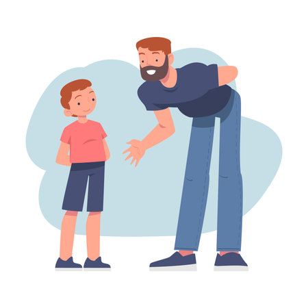 Man Parent with His Son Have Close Relationship Spend Time Together Vector Illustrationのイラスト素材