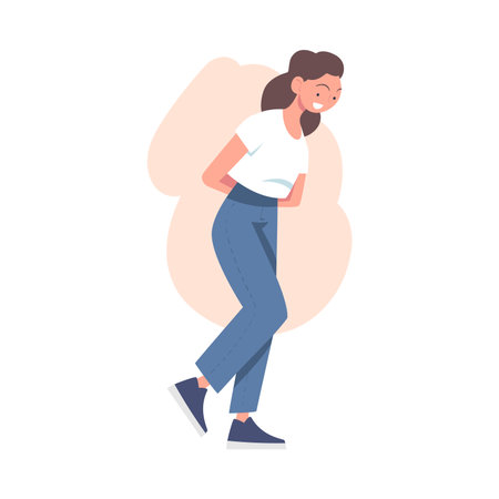 Young Woman Character Walking and Smiling Full-length Vector Illustrationのイラスト素材