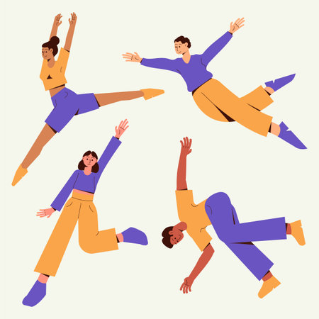 Happy Flying Man and Woman Floating Character Vector Setのイラスト素材