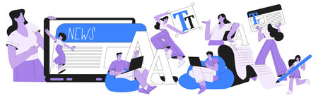 People Work with Text Editing and Writing Article Vector Setのイラスト素材