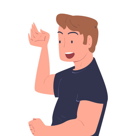 Happy Man Look at Something with Smile Vector Illustrationのイラスト素材