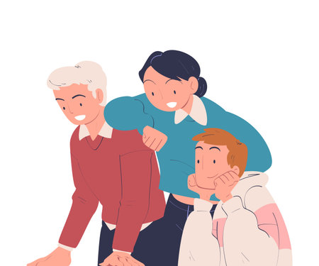 Happy Man and Woman Look at Something Vector Illustrationのイラスト素材