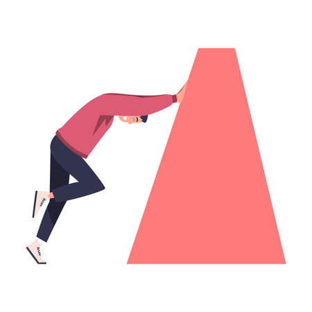 Man Character Pushing Figure and Big Shape Vector Illustrationのイラスト素材
