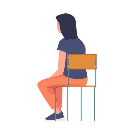 Woman Sitting on Chair with Her Back Vector Illustrationのイラスト素材