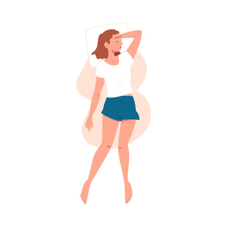 Sleeping Woman Character Lying in Pose with Pillow Vector Illustrationのイラスト素材