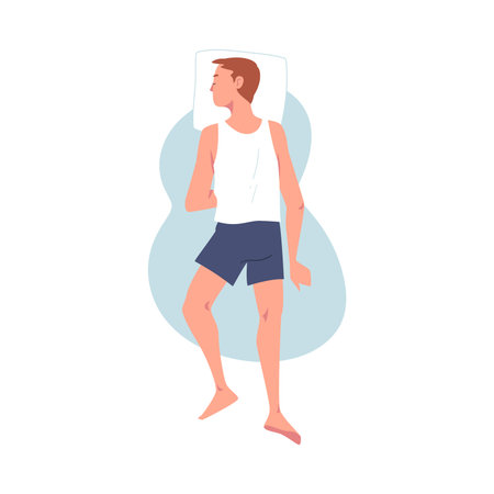 Sleeping Man Character Lying in Pose with Pillow Vector Illustrationのイラスト素材