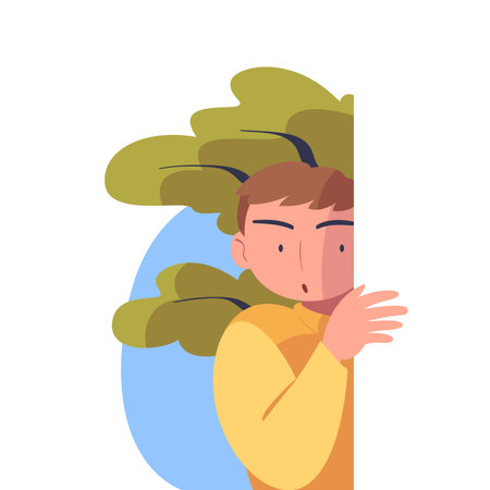 Man Character Spying, Observing and Sneaking Looking and Peeping Out Corner Vector Illustrationのイラスト素材
