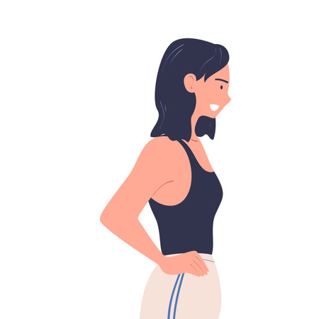 Woman Character Standing Look Aside as Opposition to Somebody Vector Illustrationのイラスト素材