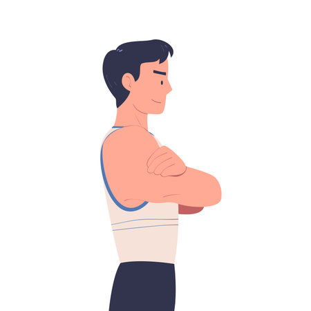 Man Character Standing Look Aside as Opposition to Somebody Vector Illustrationのイラスト素材